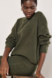 Long-Sleeved Waffle-Knit Top in Olive Green