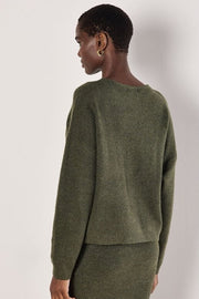 Long-Sleeved Waffle-Knit Top in Olive Green