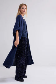 Kimono-Style Long Cardigan in Midnight Blue