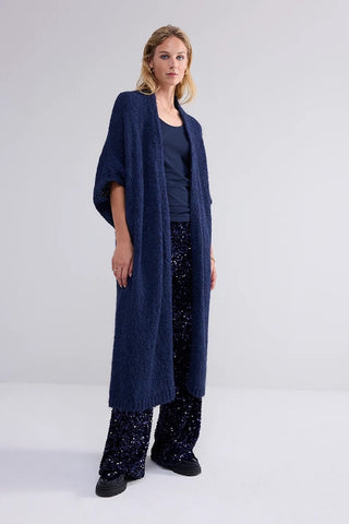 Kimono-Style Long Cardigan in Midnight Blue