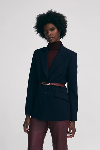 Semi-Fitted Pinstripe Jacket in Navy and Wine