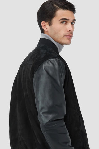 Front-Snap Suede Jacket in Black