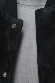 Front-Snap Suede Jacket in Black