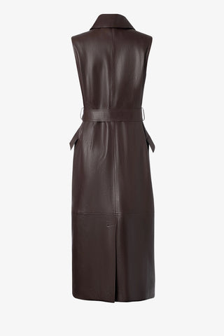 Sleeveless Leather Belted Dress in Espresso