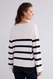 Ivory Round-Neck Sweater With Black Stripes