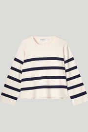 Ivory Round-Neck Sweater With Black Stripes