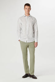 Axel Long-Sleeved Linen Shirt in White Retro-Floral Print