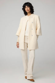 Mariah Semi-Fitted Wool-Blend Sherpa Coat in Powder