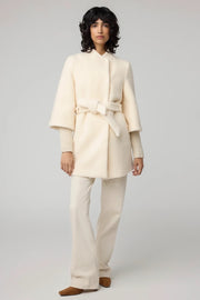 Mariah Semi-Fitted Wool-Blend Sherpa Coat in Powder