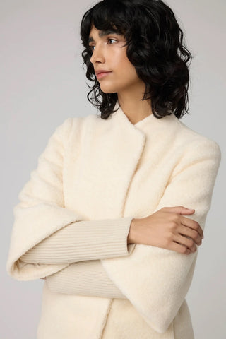 Mariah Semi-Fitted Wool-Blend Sherpa Coat in Powder