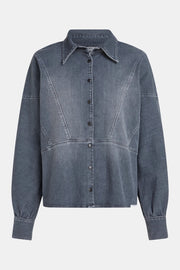 Long-Sleeved Denim Shirt-Jacket in Grey