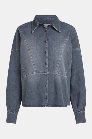 Long-Sleeved Denim Shirt-Jacket in Grey