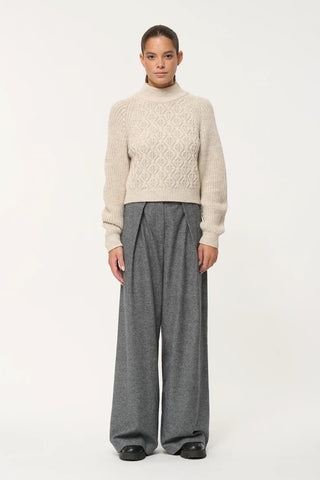 Chelter High-Neck Cable-Knit Sweater in Mastic