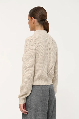 Chelter High-Neck Cable-Knit Sweater in Mastic