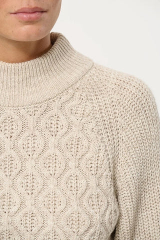 Chelter High-Neck Cable-Knit Sweater in Mastic