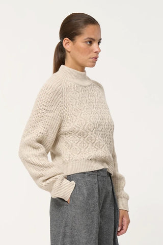 Chelter High-Neck Cable-Knit Sweater in Mastic