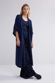 Kimono-Style Long Cardigan in Midnight Blue