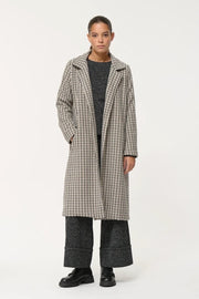 Cesley Long Coat in Grey Houndstooth