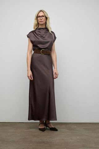 Satin Drapped Neck Line Top in Espresso