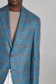 Teal Plaid Midland Wool, Silk and Linen Sport Coat