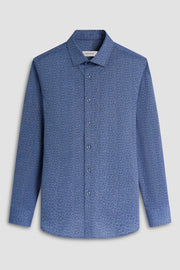 James Long-Sleeved OoohCotton Shirt in Night Blue Geometric Print