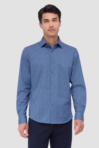 James Long-Sleeved OoohCotton Shirt in Night Blue Geometric Print