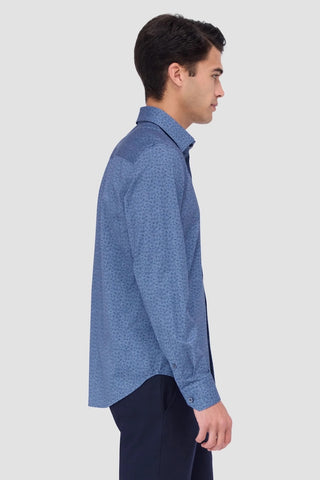 James Long-Sleeved OoohCotton Shirt in Night Blue Geometric Print