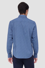 James Long-Sleeved OoohCotton Shirt in Night Blue Geometric Print