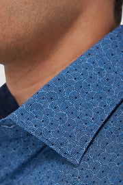 James Long-Sleeved OoohCotton Shirt in Night Blue Geometric Print