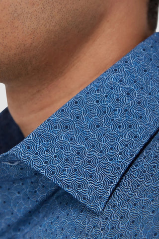 James Long-Sleeved OoohCotton Shirt in Night Blue Geometric Print