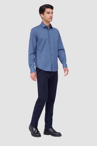 James Long-Sleeved OoohCotton Shirt in Night Blue Geometric Print