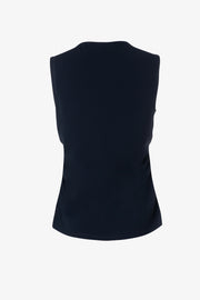 Shirred Sleeveless Top in Navy