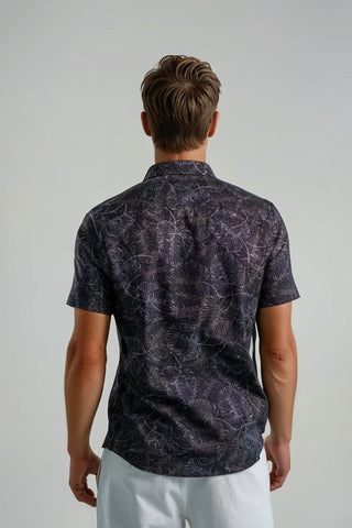 Nova Jungle Monstera Short Sleeve Shirt in Black