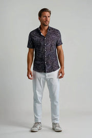 Nova Jungle Monstera Short Sleeve Shirt in Black