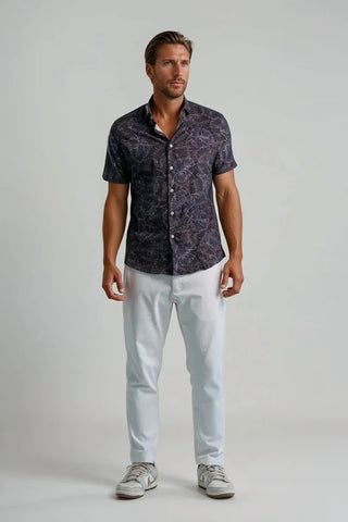 Nova Jungle Monstera Short Sleeve Shirt in Black