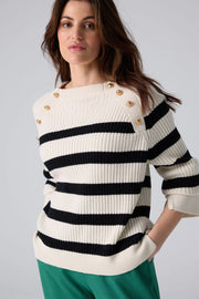 Boxy Striped Sweater With Button Detail in 2 Colours