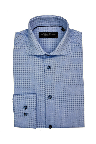 Long-Sleeved, Contemporary-Fit Dress Shirt in Blue GeoPrint