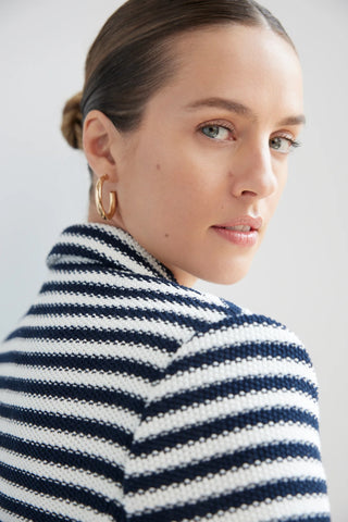 Notch Collar Jacket Patch Pockets in Navy-and-Ivory