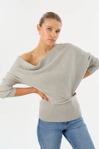 Lorraine Off-Shoulder Knit Top in Light Grey Heather