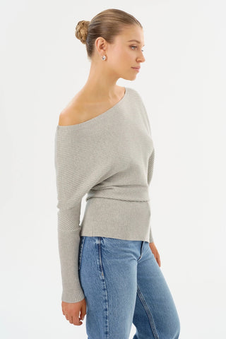 Lorraine Off-Shoulder Knit Top in Light Grey Heather