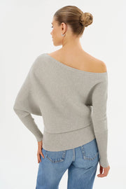 Lorraine Off-Shoulder Knit Top in Light Grey Heather