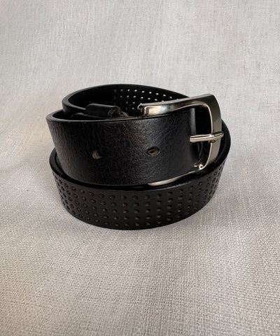 Lindberg Perforated Black Leather Belt