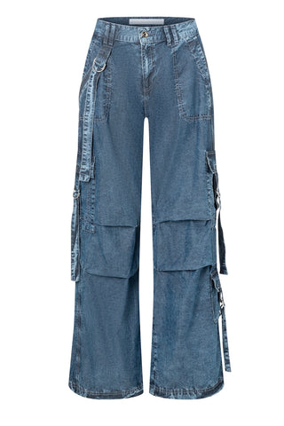Cargo Universe Crinkle-Fabric Pant in Distressed Blue