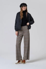 Jacquard Straight Wide Leg Pant in Black Plaid