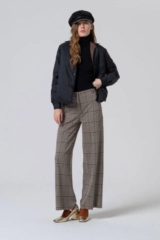 Jacquard Straight Wide Leg Pant in Black Plaid