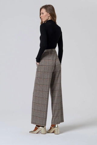 Jacquard Straight Wide Leg Pant in Black Plaid