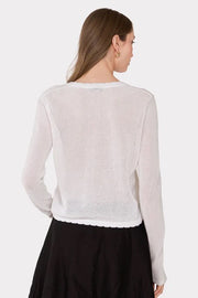 Long Sleeve Mesh Cardigan With Floral Motif in White