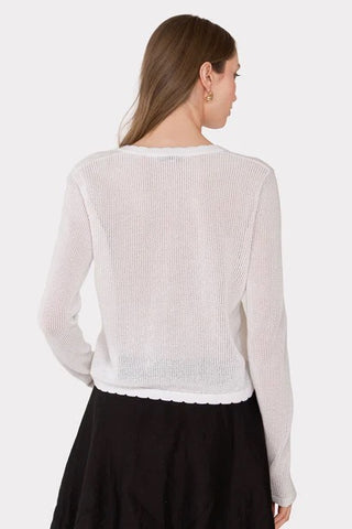 Long Sleeve Mesh Cardigan With Floral Motif in White