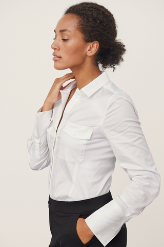 Long-Sleeved Cotton Blouse in White