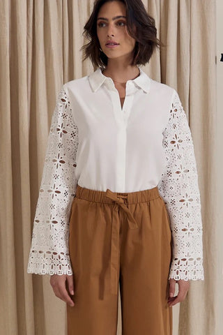 Gitte Eyelet Sleeve Top in Gardenia White